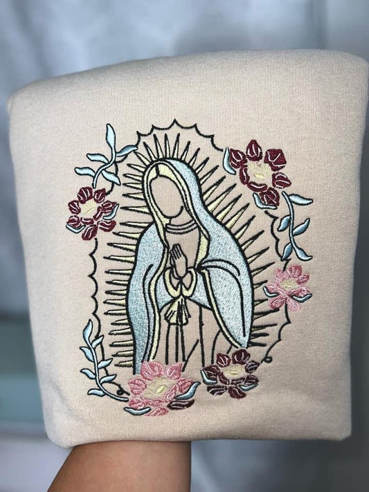 Virgin Mary embroidered sweatshirt